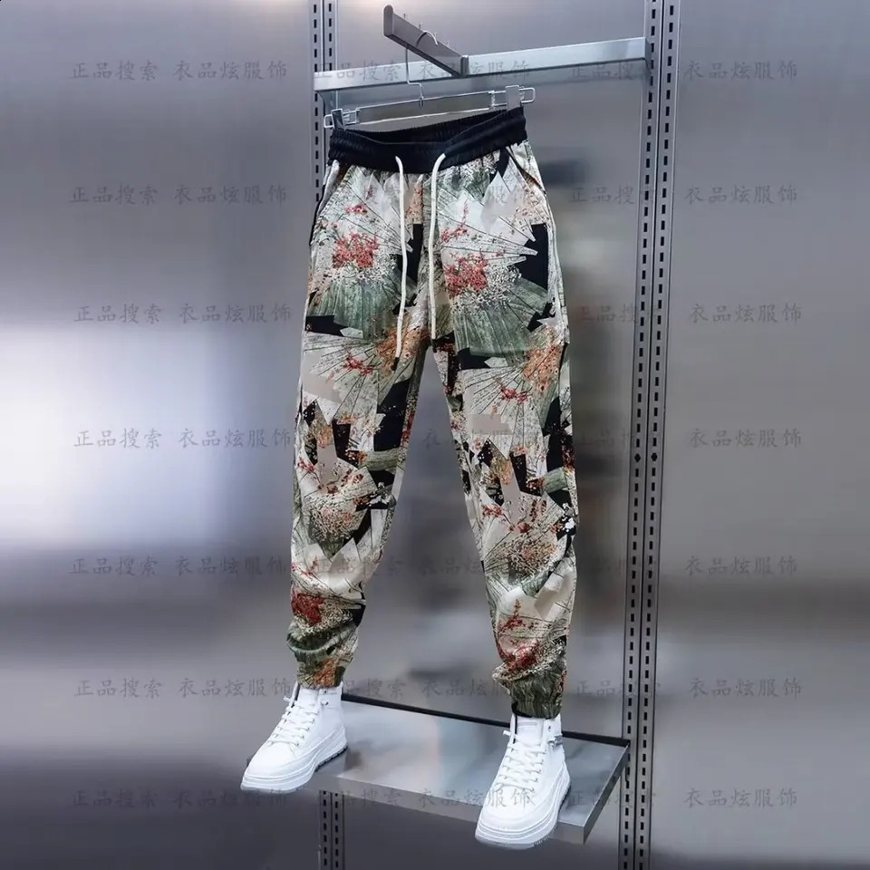 2024 Men Harem Pants Print Retro casual beach trendy Joggers Cotton Trousers Baggy Loose Chinese Style Casual 250919