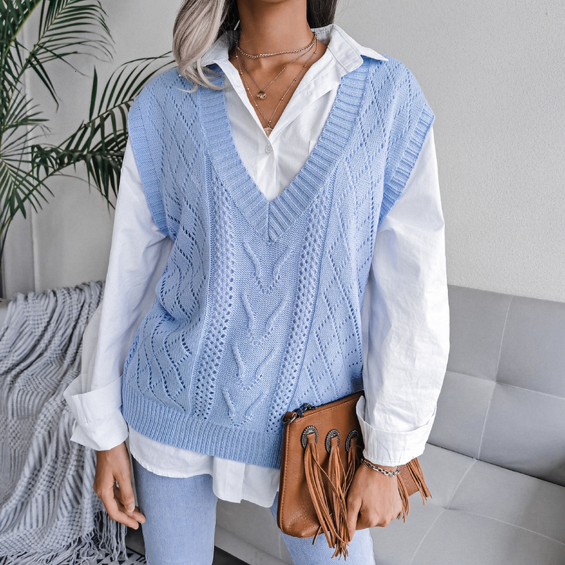 Automne Winter Femmes Pull tricoté Vest décontracté Pillures sans manches 250919