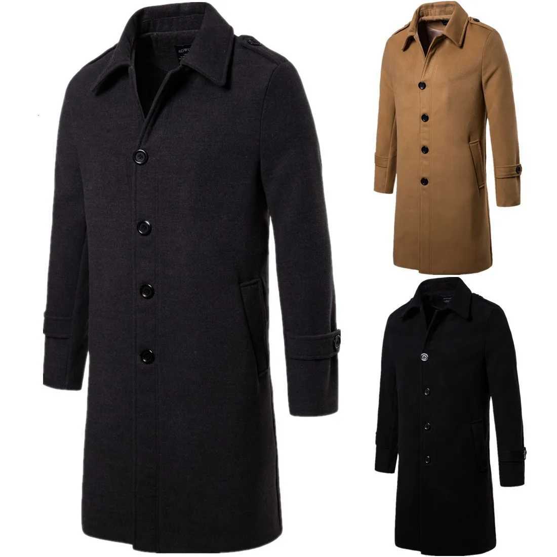 Mens Overcoat Trench Coats Winter Male Long Breasted Wool Blends Coat Brand Clothing W10 X250919