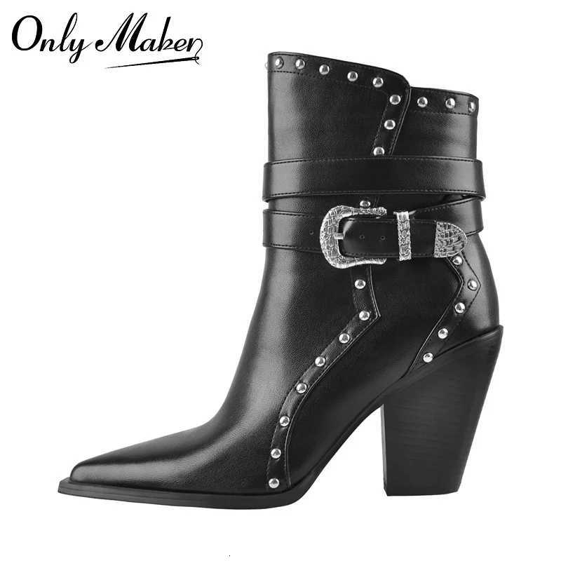 Onlymaker Mujeres apuntas con cremallera de punta de punta negra botas de tobillo en el tobillo del embudo de botas con botas altas tacones de invie