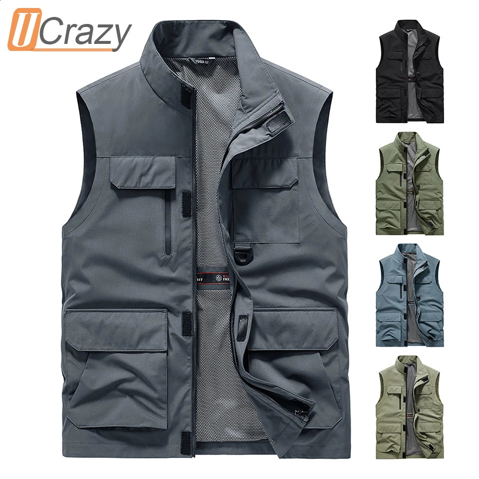 5xl hommes printemps sport décontracté poches mutilles chaudes gilettes hommes d'automne tenues de poisson veste sans manche