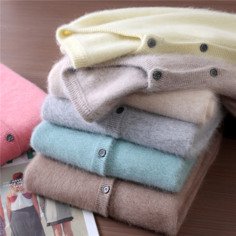 Women 100 Mink Cashmere Sweater ONeck Buttons Cardigan Autumn Winter Soft Warm Cable Kint Casual Long Sleeve Tops 250919