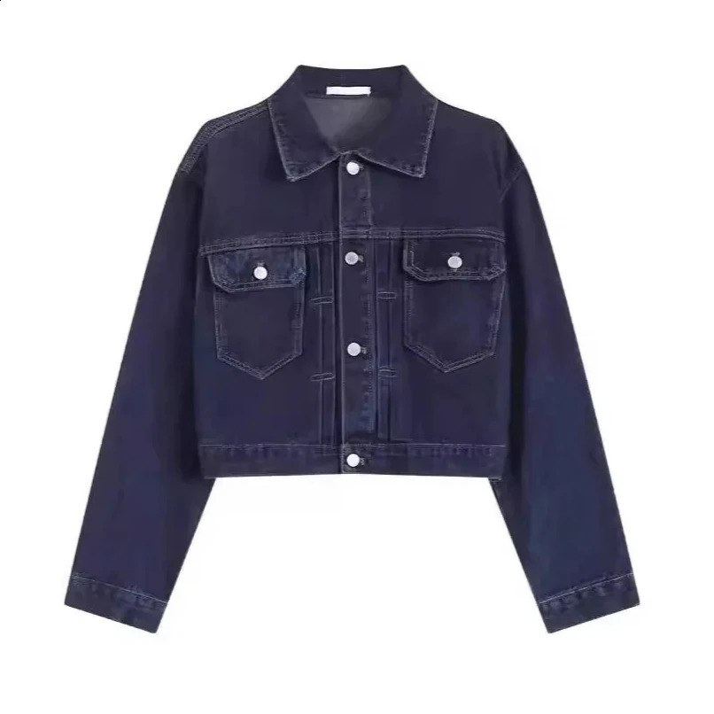 Denim Jackets Women Vintage Coat 2025 Autumn Streetwear Y2k Single Breasted Turn Down Collar Pockets Distressed Washed Outerwear 250919