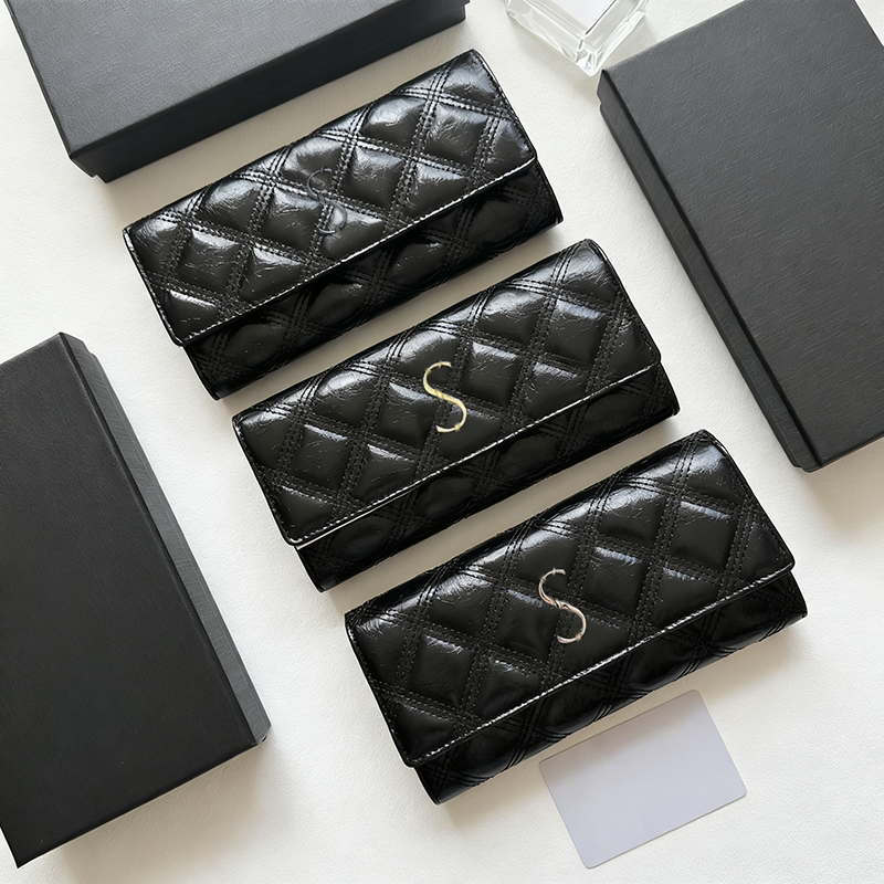Luxury Women Envelope Purses Genuine Leather Large Capacity Evening Clutch Bags Brand Black Long Passport Wallet With Multiple Card Slot