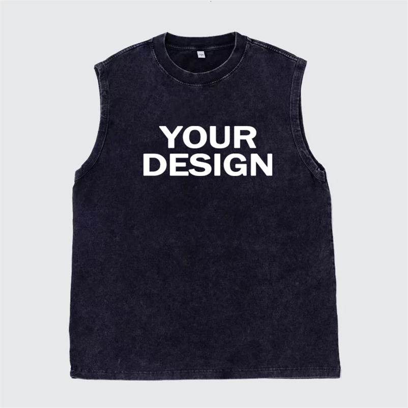 Vintage Wash Custom Print Y2K Mens Womens Top 100 Cotton Vintage Black Mens Hip Hop Punk Sleeveless TShirt Gothic Vest250919