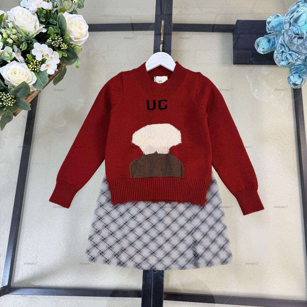 Top girls dress set Autumn child overskirt kids designer clothes styles Two-piece set Knitted hoodie and short skirt A088X03N296-image-1075791111