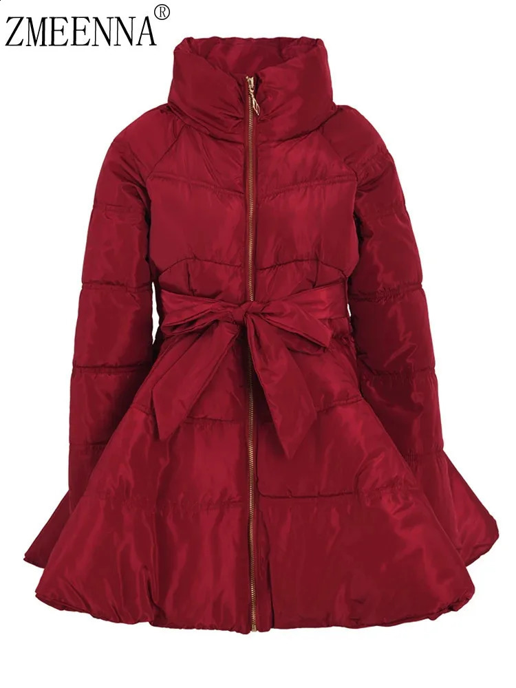 Zmeenna bandage rouge arc décontracté manche en coton à manches longues en vrac parkas de mode