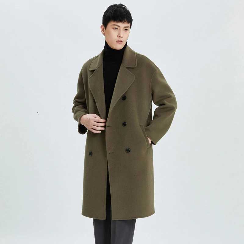 DoubleBreasted Reversible 100 Wool Coat Mens New Woolen Wool MidLength Winter Thickened Woolen Coat Trench Coat X250919