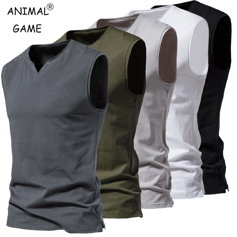 Summer Mens Vneck Tank Tops Athletic Jogging Gym TShirts Loose Vest Cotton Sleeveless TShirt Lightweight Basic Sport Tops250919