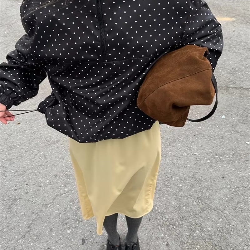 Polka Dot Printed Jackets Womens Fashion Long Sleeve Zipper Loose Short Coat 2025 Autumn Lady Daily Autumn Commute Outerwear 250918