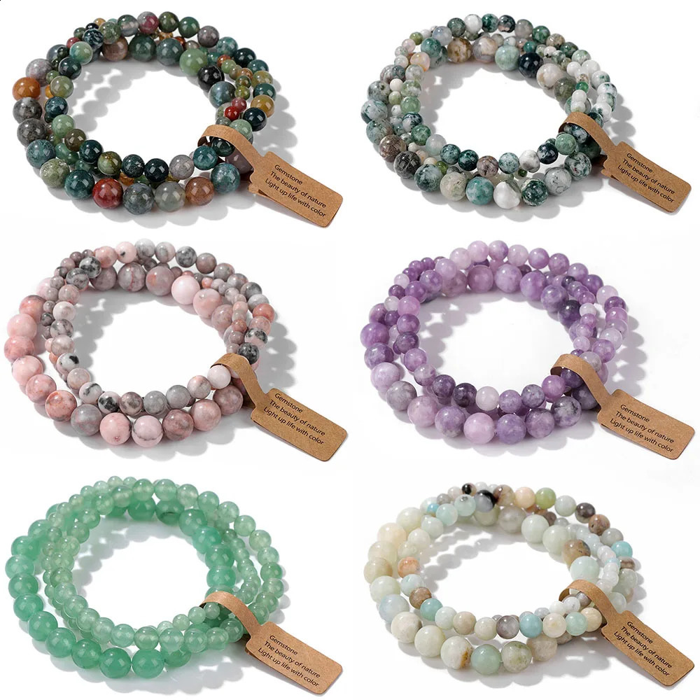 3pcSset Bracelet de perles en pierre naturelle pour femmes hommes 4 6 mm mousse indienne Agates Rhodonite Quartz bijourie Gift Fashion 250918