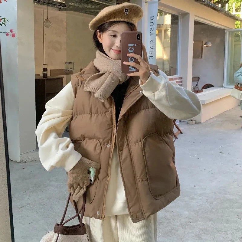 Autumn Winter Loose Vest Women Jacket Puffer Cotton Vest Female Loosefit Cropped Tweed Slimming Warm Top Outerwear 250911