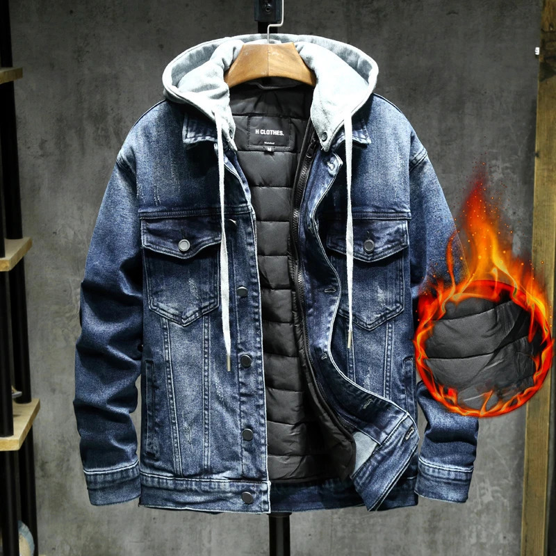 Winter Mens Thickened Denim Jacket Fashion Hooded Cotton Parkas Slim Casual Warm Male Clothing Jean Jackets 250919