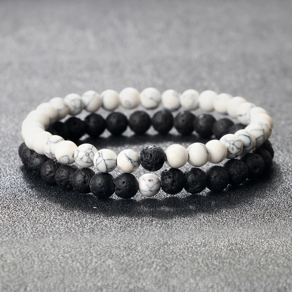 Couple Set Bracelets Charm Black Lava Tiger Eye Natural Stone Stretch Bracelet Trendy Yoga Beaded Bangle Friendship Jewelry Gift 250918