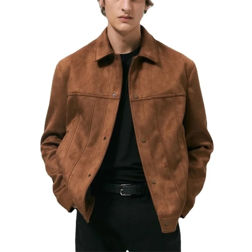 Mens Jacket Suede Lapel Single Breasted Long Sleve Outerwear Coats Spring Autumn Fashion Streetwear Menswear Cardigan250918ww