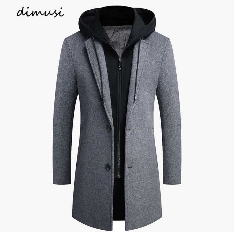 DIMUSI Winter Mens Hooded Wool Jackets Casual Middle Long Scarf Collar Cotton Thick Woolen Coat Male Luxurious Trench Clothing X250919