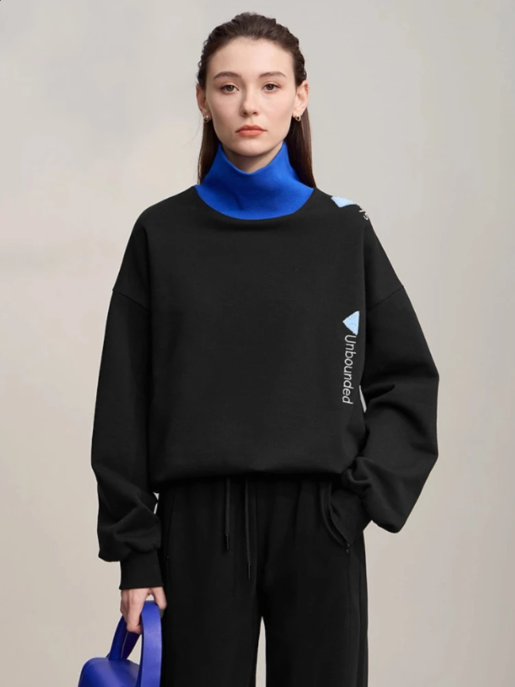 AMII Woman Sweatshirts 2025 Winter Turtleneck Long Sleeve Female Sweatshirt Knitted Embroidery Versatile Top Women 12543177 250918