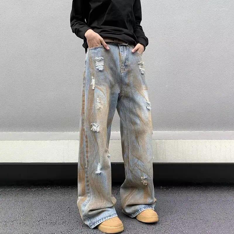 Jeans masculin Japonais jambe droite pour hommes pantalons larges lâches mode décontractée vintage y2k