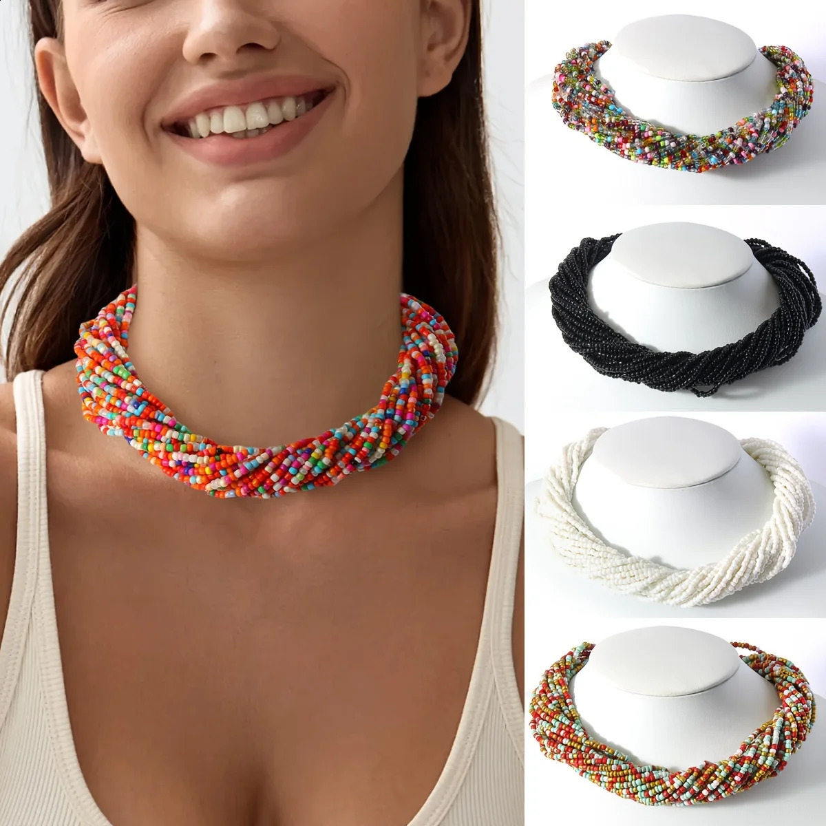 Collier de tour de cou perle en verre bohochique élégant chaîne de clavicule courte sexy pour les femmes parfaites pour l'usure de tous les jours
