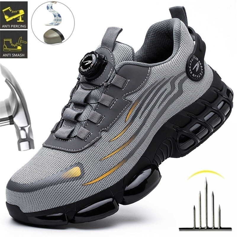 Rotary Buckle Travail Sécurité Chaussures pour hommes Air Soft Sole Lightweight Protective Work Sneakers Men Brewable Safety Footwear 250918