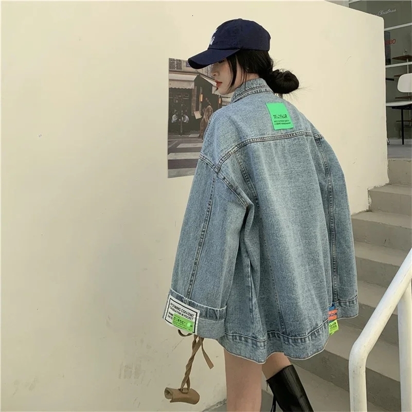 High Street Fashion Oversized Denim Jacket Women Korean Loose Long Sleeve Button Down Jean Jackets Female 250918