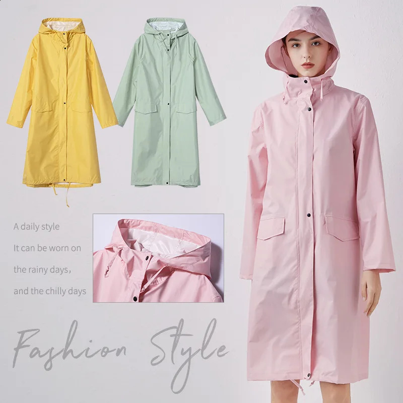 Fashion Femmes Léger Breffable Rainpocat imperméable Long Rainat Coat Adults Outdoor Windproof Men de randonnée Veste de vêtements de pluie 25081