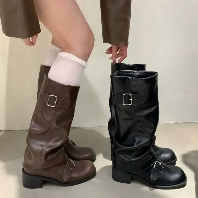 Woman Boots Knee High Platform Chunky Heels Trend Punk Gothic New Rock Leather Fashion Womens Shoes Motorcycle Footwear W250919