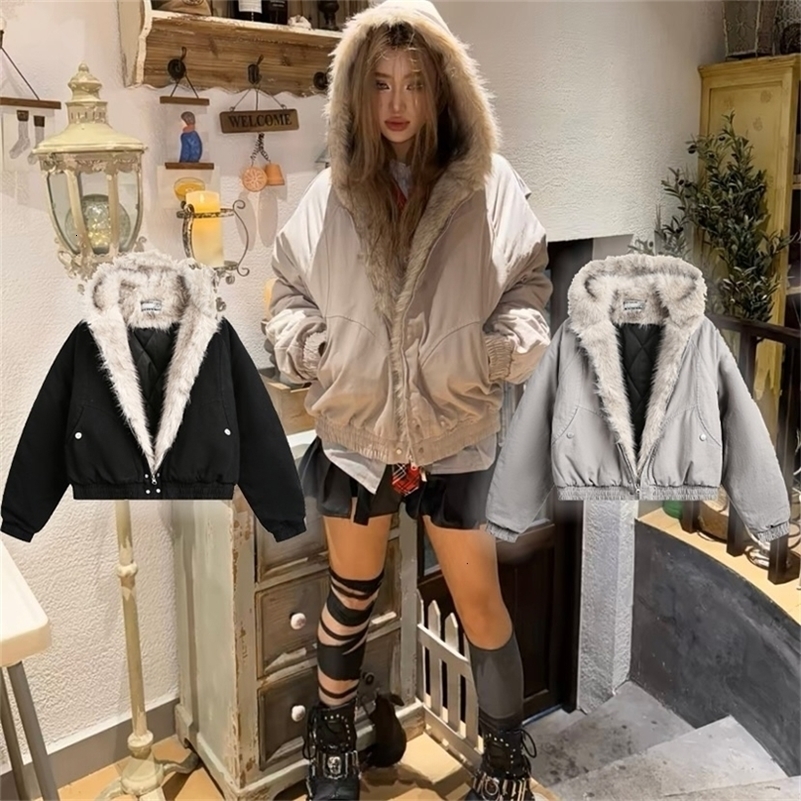 Y2K Winter Warm Clothing Men Women Retro Simple Plush Coat Sportswear Loose Leather Motorcycle Punk Fur Collar Jacket Couple250918ww