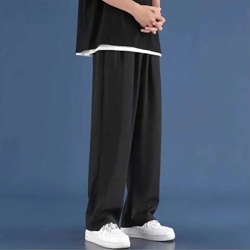Ice silk casual pants mens straight tube loose summer thin n hanging feeling wide leg quick drying sports long men 250919