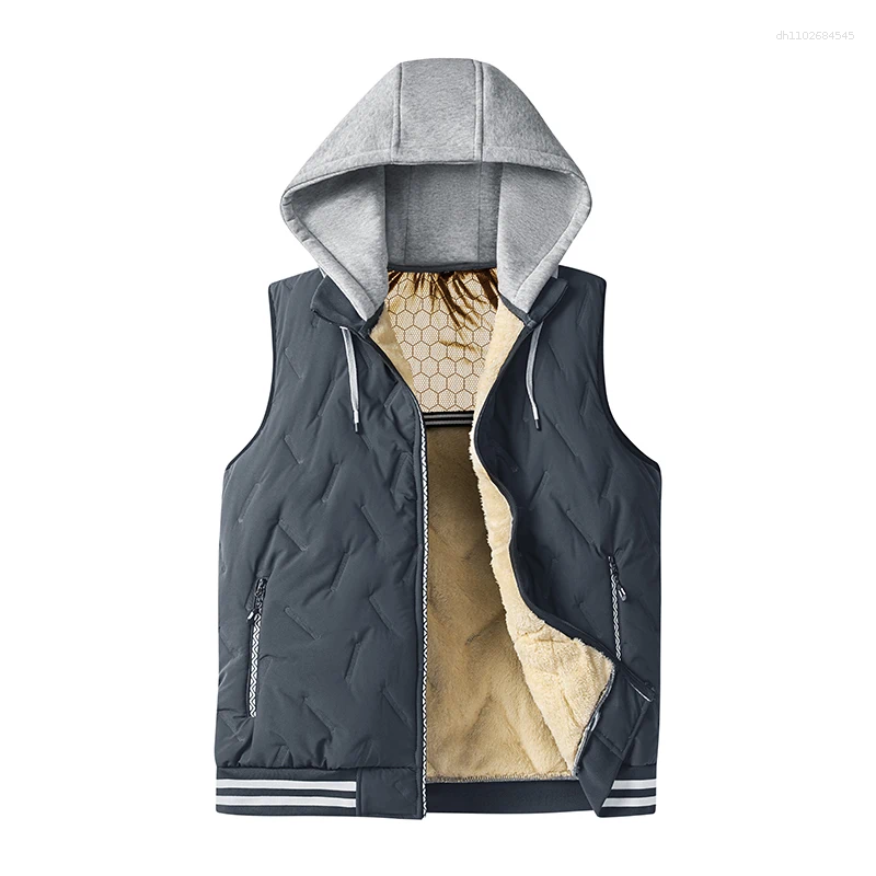 Men's Down Winter Fleece Lined Sleeveless Jacket 2025 Lightweight Warm Vest Coats For Men Lambswool Hooded Parkas Waistcoat