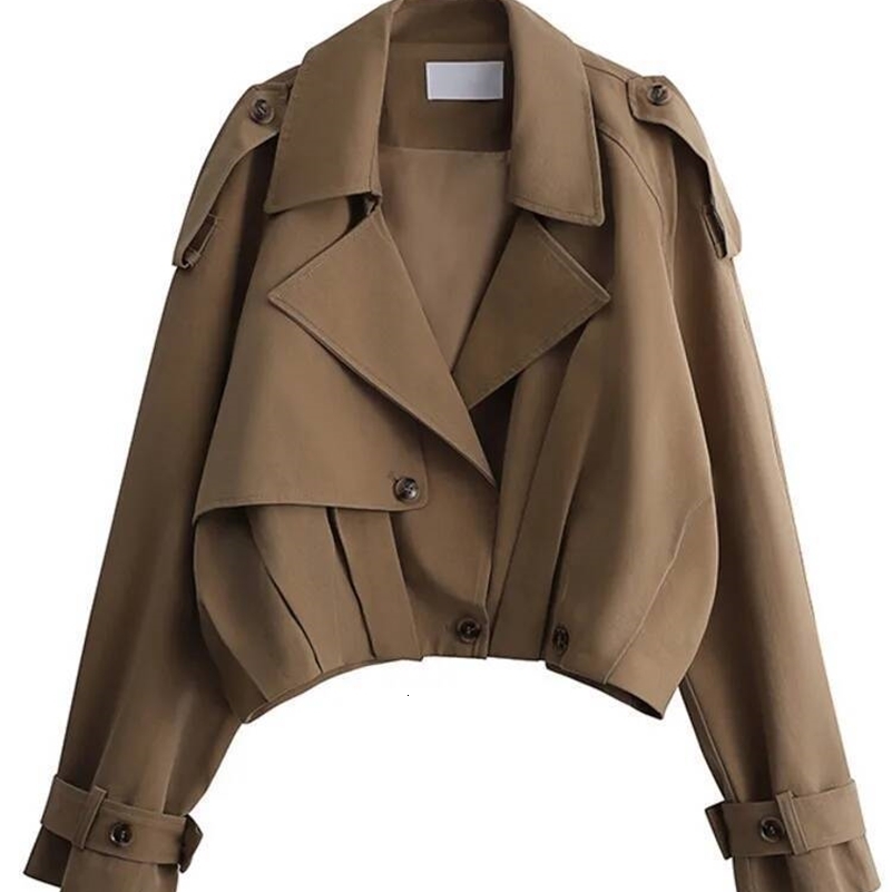 ZMEENNA Womens Stylish Cropped Trench Coat 2025 Fashion Short Jacket With Lapel Collar And Belted Cuffs For Spring ZM1086 250918