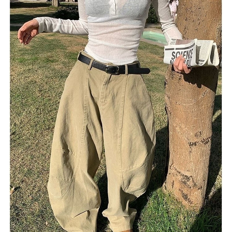 HOUZHOU Y2K Vintage Wash Women Cargo Jeans Harajuku Scimitar Wide Leg American Retro Denim Pants Baggy Trousers Gyaru Streetwear 250918