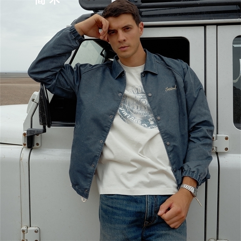 SIMWOO Autumn Oversize Washed Vintage Jackets Men Letter Embroidery Plus Size Jackets Clothing250922ww