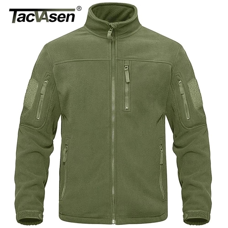 TACVASEN Full Zip Up Green Fleece Jacket Thermal Warm Work Coats Mens Zipper Pockets Jacket Hiking Training Outwear Windbreaker250918ww
