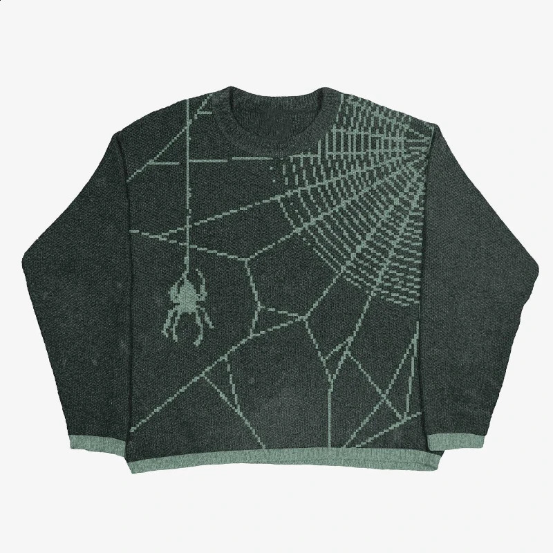 Y2k Hip Hop Knitted Halloween Mens and Womens Sweater Harajuku Fashion Spider Boy Pattern Printed Loose Top Casual Street 250919