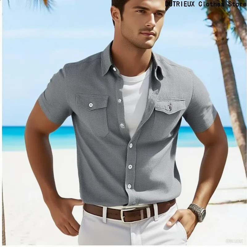 Mens Summer LinenCotton Shirt Breathable Comfortable Premium ShortSleeve Top Business Casual Stylish 250919