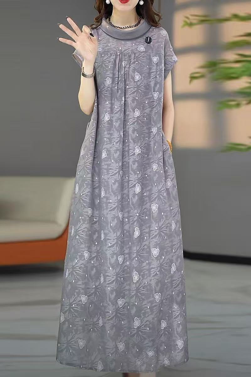 plus size women's new long sleeve high waist printed banquet dress mid-length skirt D02626