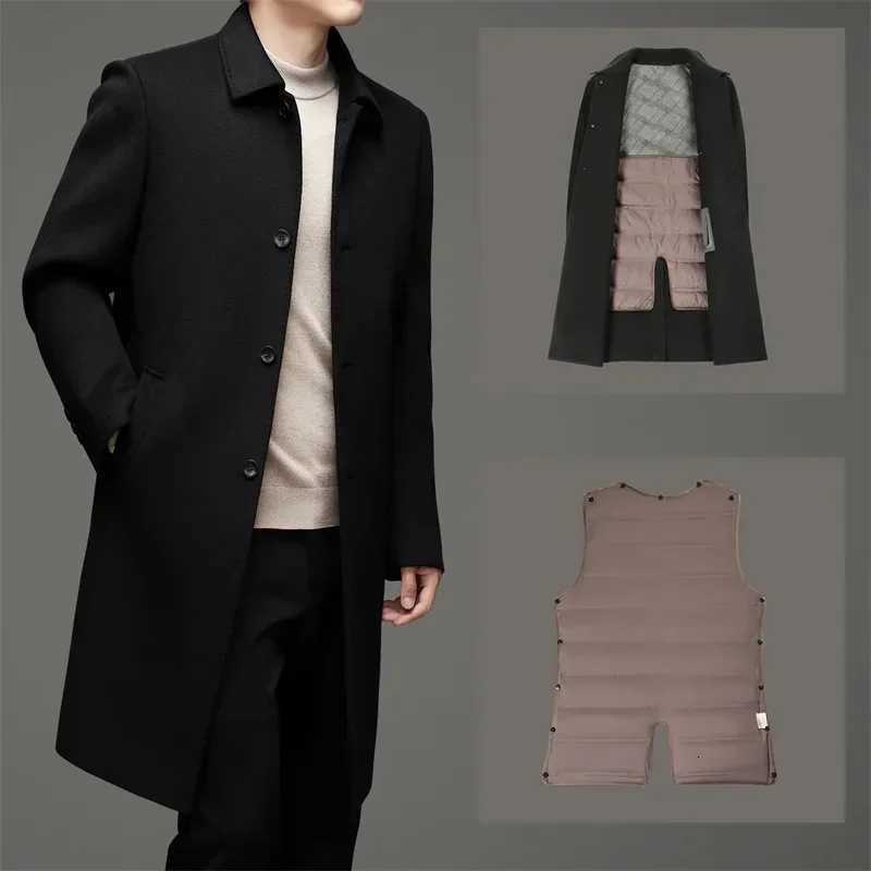 Luxury Mens Winter Long Coat Wool Especially Black Thickened Down Heating Designer Clothing Male X250919