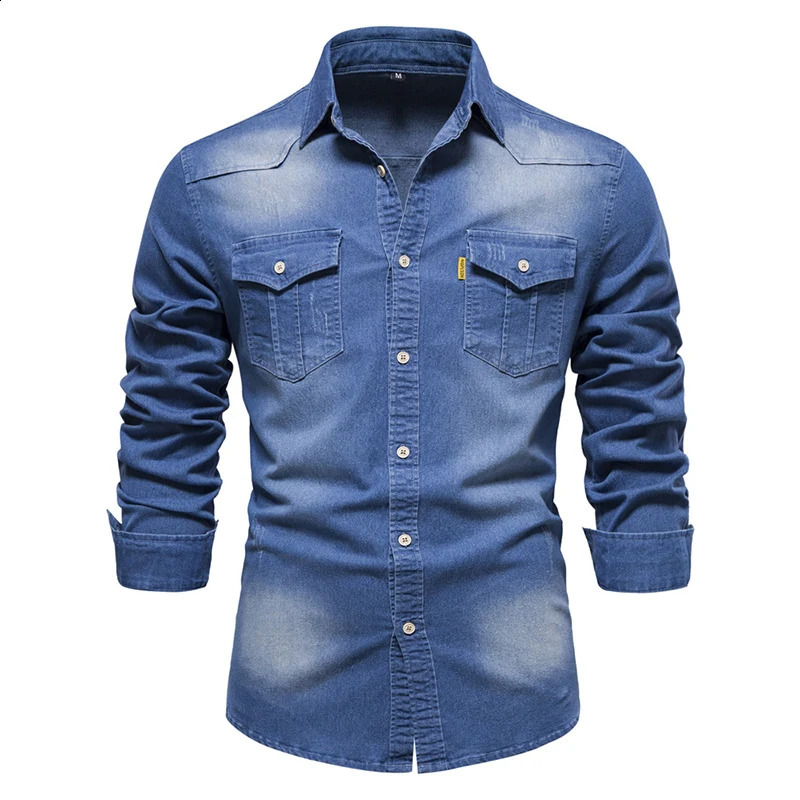 2023 Spring Autumn Y2K Fashion All Match Harajuku Denim Shirt Men Solid Cotton Male Clothes Loose Casual Sport Ropa Hombre Blusa 250919