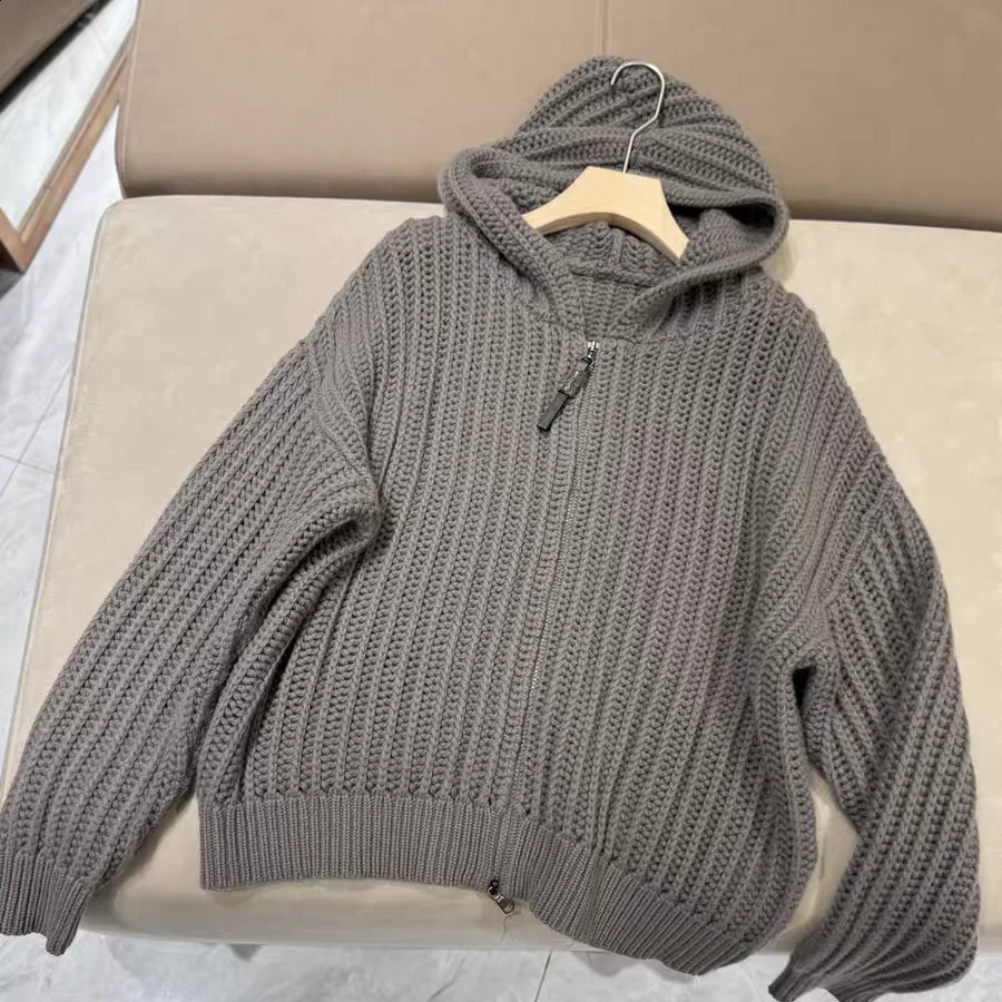Cachemire laine y tricot à capuche à capuche cardigane femme mode polyvalent pull d'hiver décontracté veste d'extérieur 250919