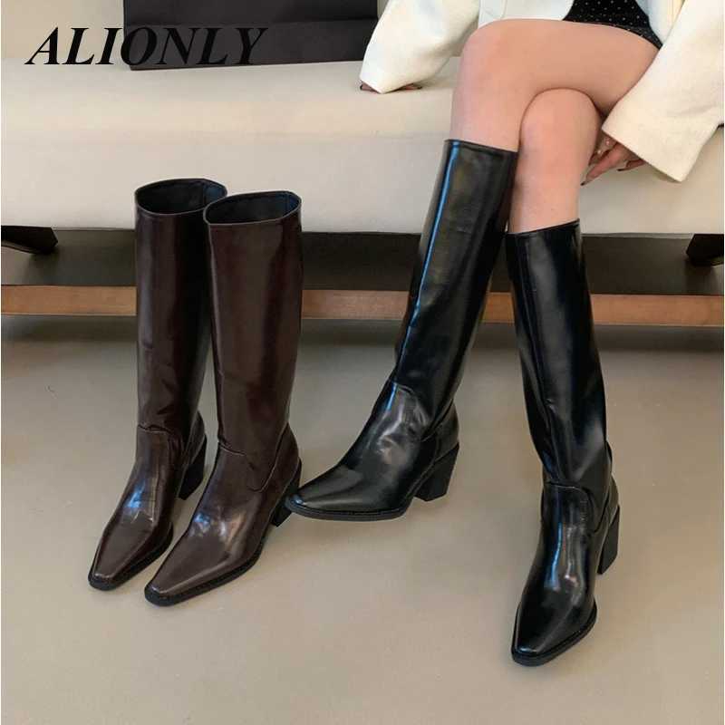 Tacones alionly altos Botas de vaquero occidentales 2025 Nuevo tacón retro de primavera Botas altas Botas Knight W250919