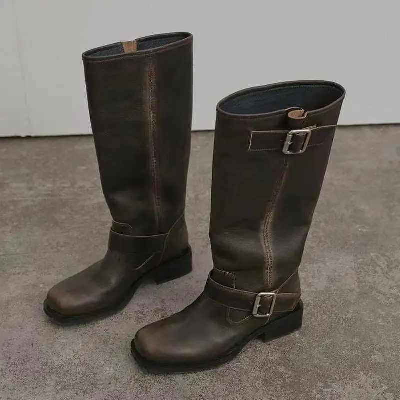 2023 Womens New Boots Trend Platform Combat Boots Heel Buckle Vintage Fashion Casual Luxury Western Mid Calf Woman Boots W250919