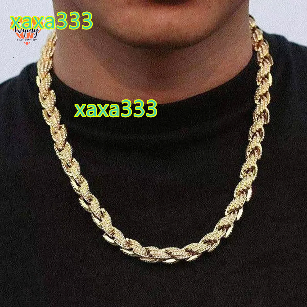 10MM Rope VVS Moissanite Cuban Link Iced Out Chain Plated 14k Gold Pass Diamond Tester Handmade Hiphop Bling Gift 925 Silver
