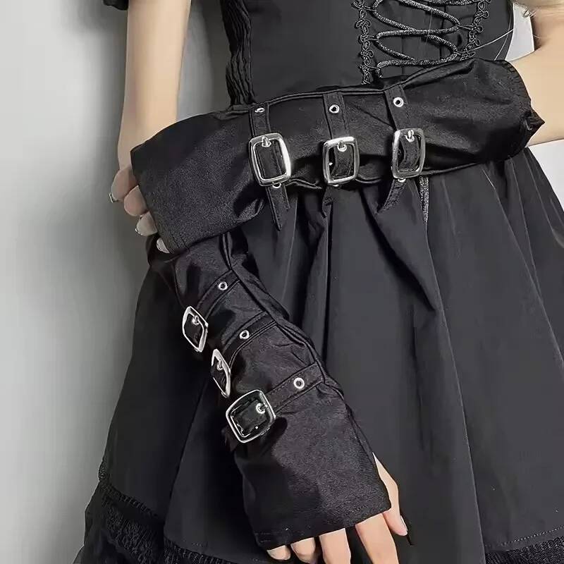 Personality Fashion Buckle Straps Punk Style Women Spandex Fingerless Gloves Lolita Cosplay Stage Performances Street Dance ddmythur