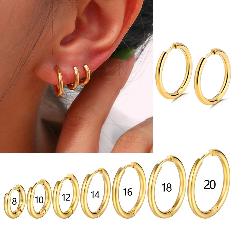 1 paire Boucles d'oreilles rond en acier inoxydable pour femmes 25 mm d'épaisseur Hiphop Street Pop Embouteau Classic Huggie Daily Bijoux 250918