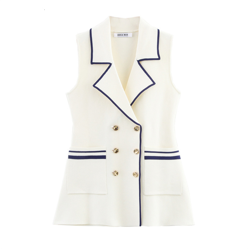 Viette pour femmes Summer White Sans manches tricots Black Edge Trim Casual Commute Celebrity Style Personalité 250919