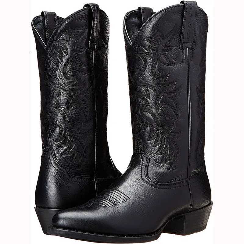 Boots de moto de cowboy de cowboy de cowboy ouest de milieu de veau Mid Calf Western