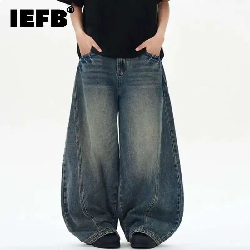 Iefb mâle jeans American lavé à cravate fleur couteau incurvé homme à la mode pantalon en denim de jambe droite baggy printemps d'été 9W1168 2509