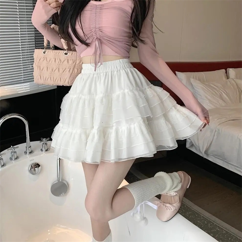 Plus Size Womens Lace Cake A Skirt Summer 2023 Style HighWaisted Mesh Puffy For Girls y250918