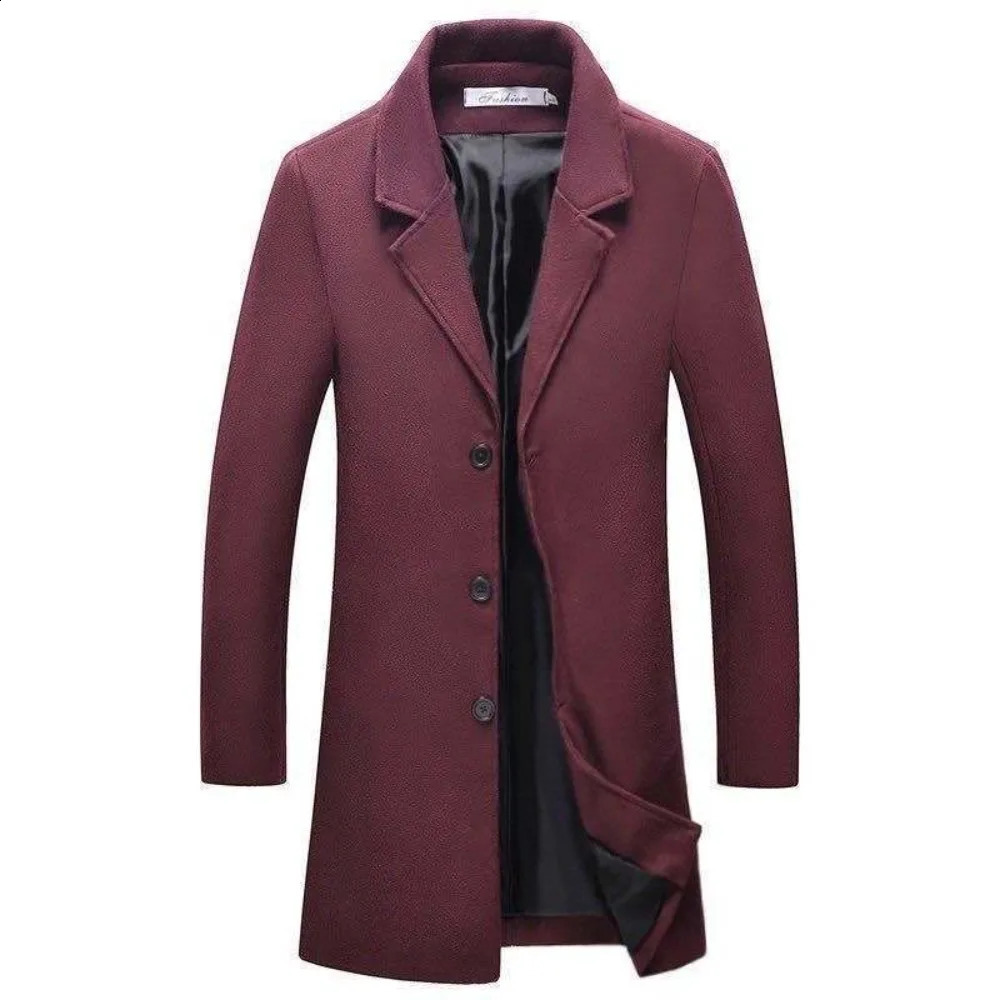 Men Wool Blend Coat Autumn Winter Casual Long Windbreaker Jacket Male Solid Color Single Breasted Trench Coat Jacket 250919
